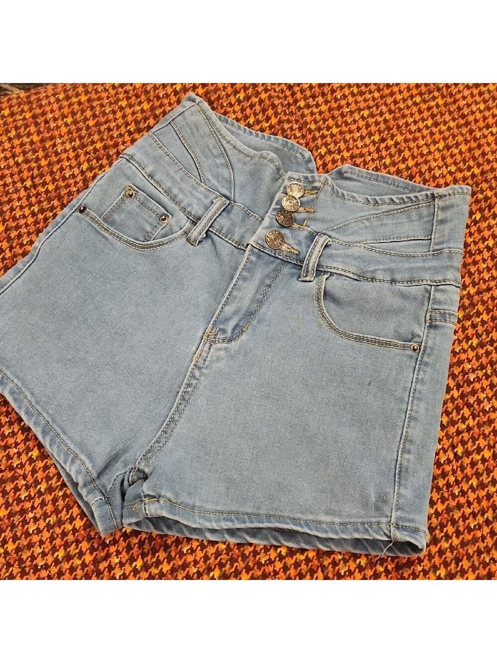SHEIN High Waist Denim Shorts Light Blue - Picture 1 of 11